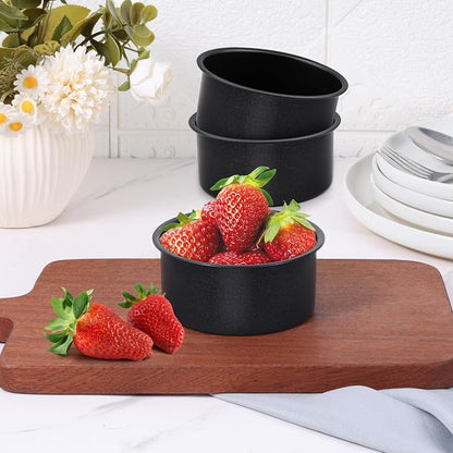 E-far 4 Inch Cake Pan Set of 3, Nonstick Stainless Steel Mini Round Cake Pans Tin, Small Size for Baking Smash Cakes/Cheesecake, Stainless Steel Core & Non-toxic Coating, Straight Side & 2 Inch Deep