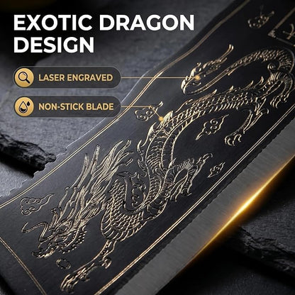 Dragon Engraved Chinese Cleaver with Sheath, High Carbon Stainless Steel Sharp Chef’s Tool for Kitchen, Meat Cleaver, Vegetable or Meat Cutting, Cool for Men, Ideal for Home Cooking or Camping
