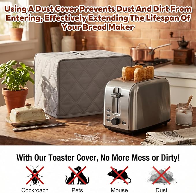 2 Slice Toaster Cover, Quilted Polyester Toaster Covers 2 Slice Wide Slot, Dust-proof Universal Size Covers for Small Kitchen Appliance(Grey)