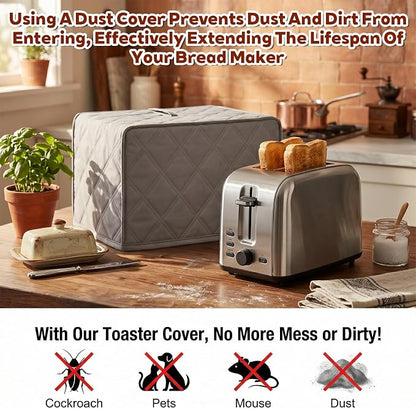 2 Slice Toaster Cover, Quilted Polyester Toaster Covers 2 Slice Wide Slot, Dust-proof Universal Size Covers for Small Kitchen Appliance(Grey)