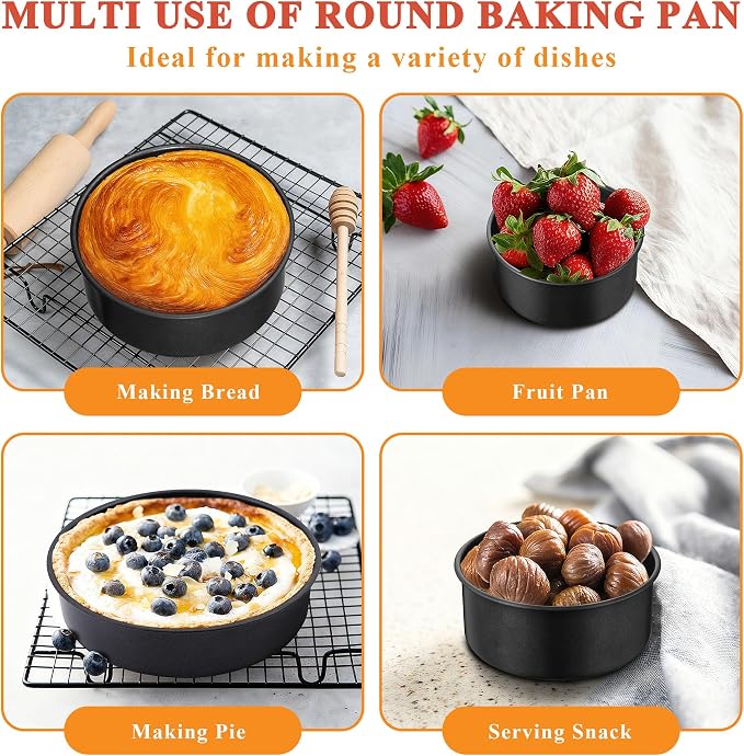 E-far Nonstick Cake Pan Set of 3, 5/7/9 Inch Stainless Steel Baking Pans Tins, Round Bakeware for Layer Cakes, Stainless Steel Core & Non-Toxic Coating, Straight Side & 2 Inch Deep