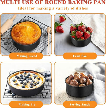 E-far Nonstick Cake Pan Set of 3, 5/7/9 Inch Stainless Steel Baking Pans Tins, Round Bakeware for Layer Cakes, Stainless Steel Core & Non-Toxic Coating, Straight Side & 2 Inch Deep