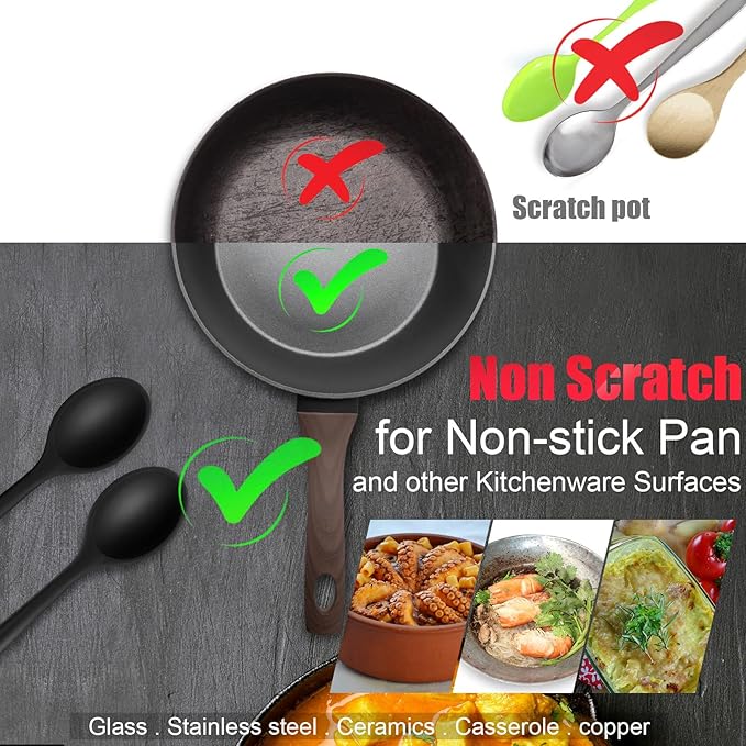Patelai 4 Pieces Small Silicone Cooking Spoons 8 Inch Heat Resistant Silicone Serving Stirring Spoon for Kitchen Nonstick Cooking Tool Basting Utensils Dishwasher Safe(Black)