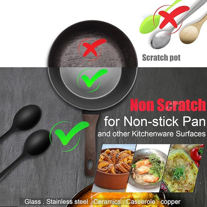Patelai 4 Pieces Small Silicone Cooking Spoons 8 Inch Heat Resistant Silicone Serving Stirring Spoon for Kitchen Nonstick Cooking Tool Basting Utensils Dishwasher Safe(Black)