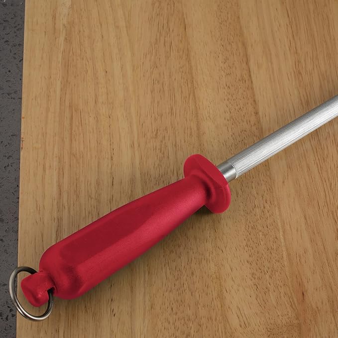 Knives Sharpener Knives Sharpening Honing Rod ALLWIN HOUSEWARE Knives Carbon Honing Steel for Chef Knives Daily Edge Maintenance Non‑Slip Handle with Anti‑Slip Metal Tip for Kitchen Cooking Gift, Red