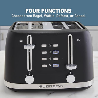 West Bend Toaster 4-Slice Extra-Wide and Deep Slots with 3 Functions and 7 Shade Settings Manual Toast Lift Lever Auto Shut-Off and Removable Crumb Tray, 1500-Watts, Black