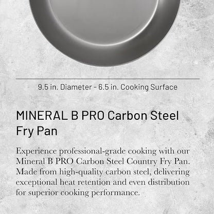 de Buyer MINERAL B Pro Carbon Steel Country Fry Pan - 9.5” Diameter, 6.5” Cooking Surface - Ideal for Sauteing, Simmering, Deep Frying, Stir Frying - Naturally Non-Stick Finish - Made in France
