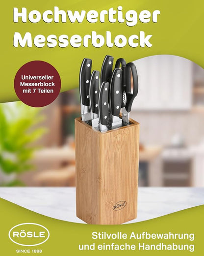 Rösle German Knife Set in Bamboo Block, 5-Piece Set plus Scissors