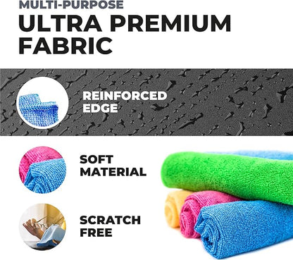 Turkish Microfiber Cleaning Cloth of 4 Colors | 20% Polyamide for Elevated Liquid Suction | Must Have Drying Supply for Kitchen and Home Accessories | Rags with Reinforced Edges, Pack of 16