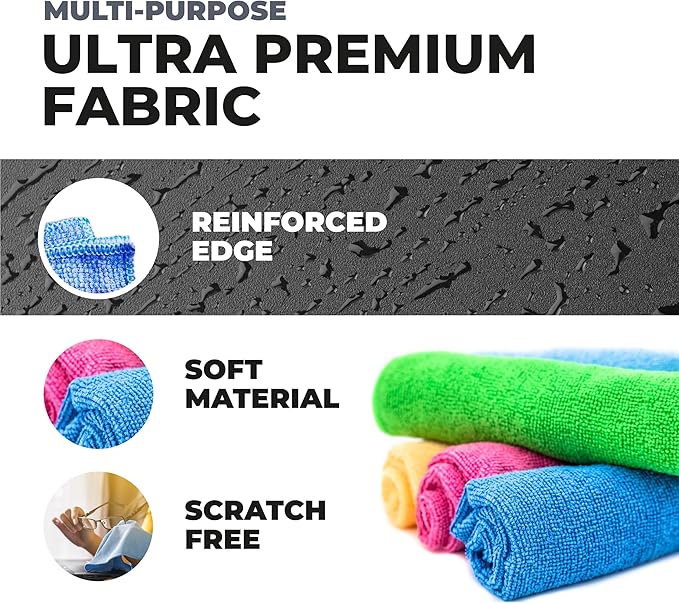 Turkish Microfiber Cleaning Cloth of 4 Colors | 20% Polyamide for Elevated Liquid Suction | Must Have Drying Supply for Kitchen and Home Accessories | Rags with Reinforced Edges, Pack of 12