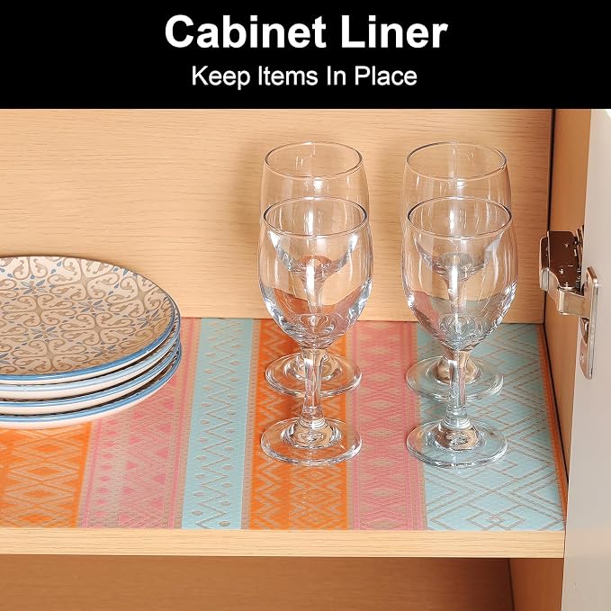 Cooyes Drawer and Shelf Liner, Non-Adhesive Shelf Liners for Kitchen Cabinets, Thick Strong Grip Mats for Desk, Shelves, Bathroom Drawers, Fridge, Cabinet Protection（17.5" W x 197" L）