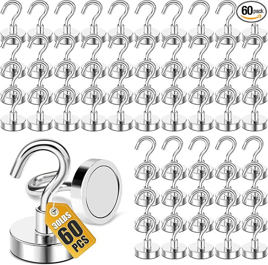 DIYMAG Magnetic Hooks, 30lbs+ Magnet Hook 2026 Cruise Cabin Ship Essentials Heavy Duty Strong Magnets Refrigerator Fridge Hanging for Classroom Beach Vacation Kitchen Grills Home 60 Pack