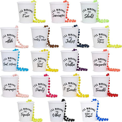 Funky Junque Shot Glass Necklaces for Bachelorette Party - Bride Tribe Favors, Bridal Shower Decorations - 18 Pack - Ultimate Pack