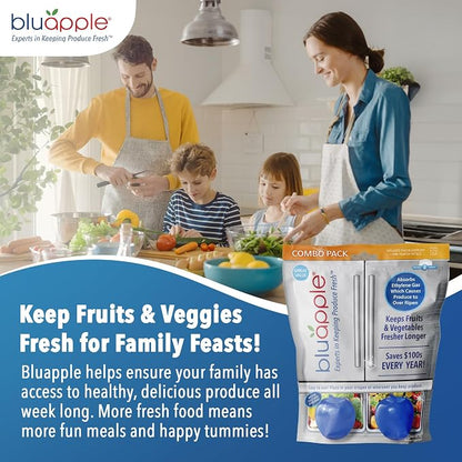 BluApple Produce Saver Ethylene Gas Absorber - Fresh Fruit & Vegetable Storage for Refrigerator, Each Packet Lasts 3 Months, Produce Storage, BPA Free - Combo Pack (8 Packets & 2 for 1 Year)