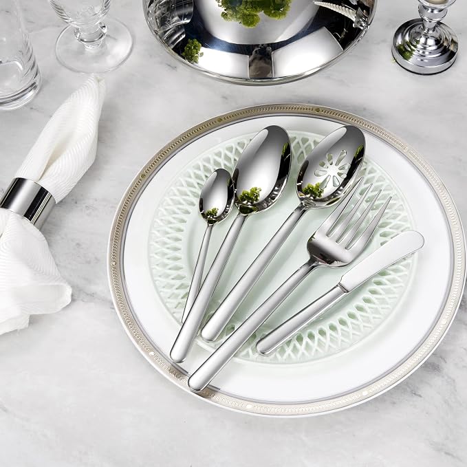 KEAWELL Premium Aline Silverware Set, 65-Piece Mirror-Polished 18/10 Stainless Steel Flatware, Dishwasher Safe for Refined Dining and Entertaining (65, Silver)