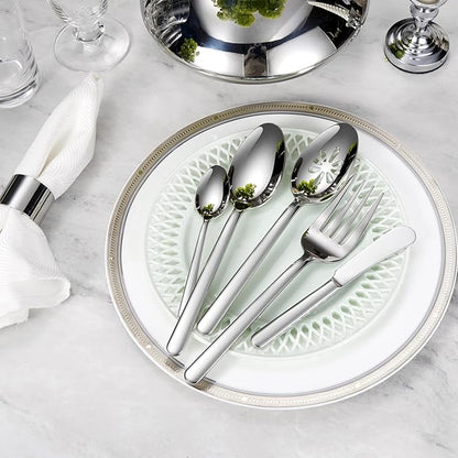 KEAWELL Premium Aline 4-Piece 9 inch Spoon Set – 18/10 Stainless Steel Silverware with Mirror Polish, Dishwasher Safe for Table Setting and Entertaining (4, Serving Spoons and Slotted Spoons)