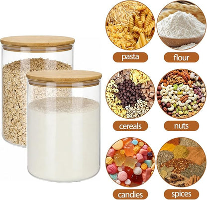 Moretoes 2 Pack 3.6qt Glass Storage Containers with Bamboo Press Lids, Extra Large Airtight Pantry Storage Jars for Flour, Sugar, Bulk Dry Goods