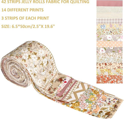 42Pcs Jelly Roll Fabric Strips Soft Cotton Quilting Fabric 2.5 x 20 Inch Pre-Cut Cotton Strips Bundles for Quilting Crafting and Sewing