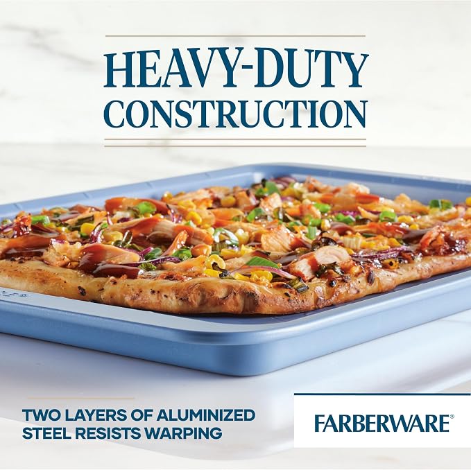 Farberware Easy Solutions Nonstick Bakeware Cookie Pan/Baking Sheet with Drop Zones and Portion Marks, 11 Inch x 17 Inch - Blue