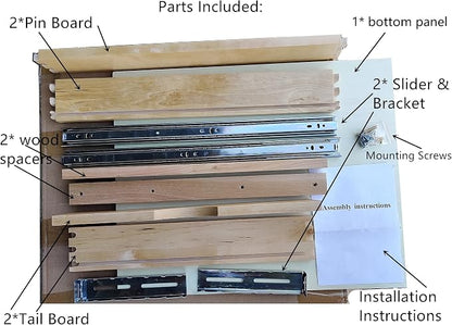 Solid Wood Pull Out Drawer 27" W × 21" D for Kitchen Cabinets, Roll Out Tray with Full Extension Slides, Natural Wood, DIY Assembly