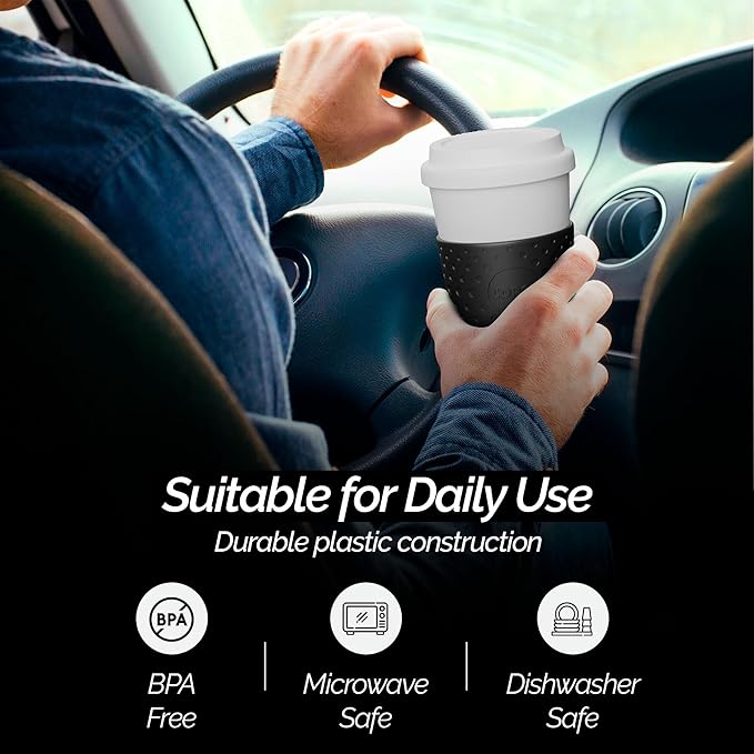 Copco Acadia 16oz Travel Mug - Double-Wall Insulated Tumbler, Non-Slip Sleeve & BPA-Free - Microwave & Dishwasher Safe, Reusable Plastic Coffee Mug for Office & Travel (Black)