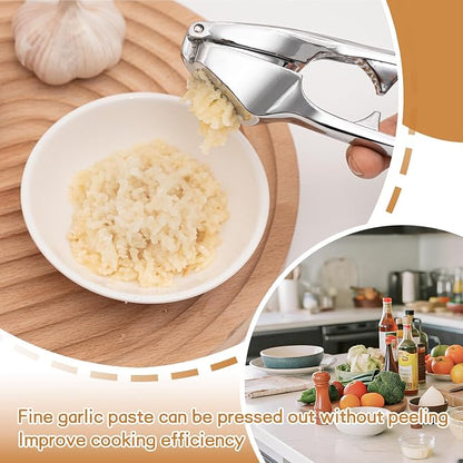 Kitchen Premium Garlic Press - Zinc Alloy | Crushes Garlic Cloves, Crushes Ginger Chunks, Crushes Nuts and Seeds, Comfortable to Use, Dishwasher Safe