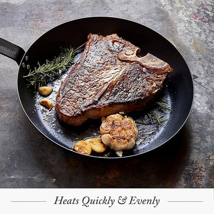 Merten & Storck Pre-Seasoned Carbon Steel 8” Frying Pan Skillet,Use on Induction,Stove and Grill,Durable,Even-Heating,for Searing,Grilling,Oven Use,and Campfire,Indoor/Outdoor,(Pack of 6)