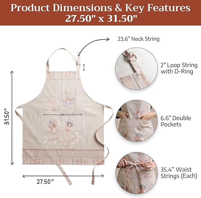 Maison d' Hermine 100% Cotton Apron for women with Pocket Kitchen Chef Apron for Men Cooking Spring Summer