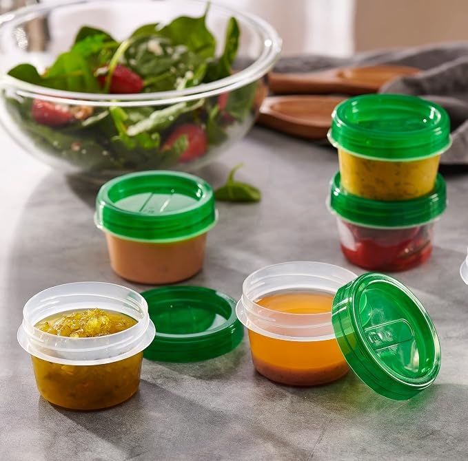 PLASTICPRO 12 Pack Twist Cap Food Storage Containers with Green Screw on Lid- 4 oz Reusable Meal Prep Containers - Small Freezer Containers Microwave Safe Green Plastic Food Storage
