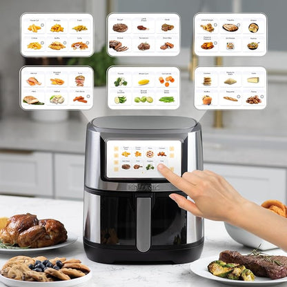 Kalorik Air Fryer VIVID TOUCH Series 7 Quart Capacity with High-Resolution Touchscreen 200 Cooking Presets in 12 Food Categories with View Window, 1500-Watts, Stainless Steel