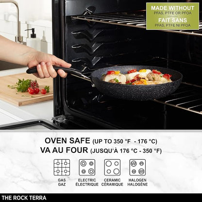 Starfrit The Rock Terra Ceramic Non-Stick Cookware Set, 8-Piece, Chemical-Free, Oven and Dishwasher Safe, with Saucepans, Stockpot, and Fry Pans, Black Marble