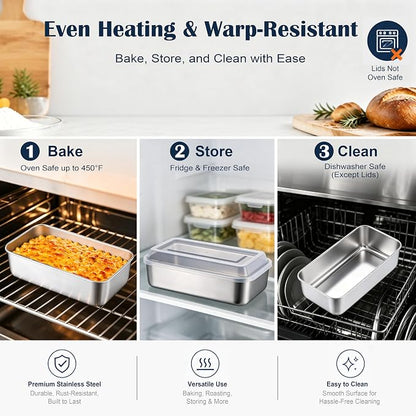 E-far Loaf Pan with Lid, 9 x 5 Inch Stainless Steel Bread Pan for Homemade Bread, Rectangle Baking Tin for Sourdough, Meatloaf, Banana Cake, Nontoxic & Dishwasher Safe