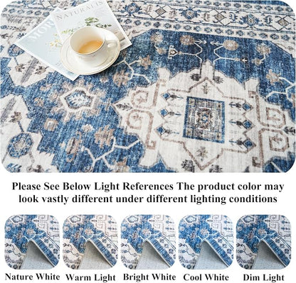 Hallway Washable Runner Rug - 2'6x14 Kitchen Rugs Entryway Rug Runner Vintage Soft Floor Mat Non Slip Indoor Farmhouse Carpet for Bathroom Living Room Bedroom (2'6''x14', Blue)
