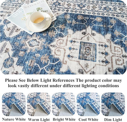 2x5 Washable Hallway Runner Rug: Indoor Farmhouse Entryway Kitchen Rugs Oriental Thin Non-Slip Water Resisitant Carpet for Bathroom Laudry Ultra Soft Floor Mat for Living Room Bedroom(2X5,Blue)