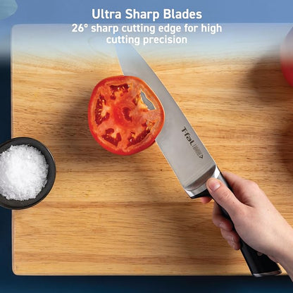 T-Fal Ice Force German Stainless Steel Steak Knife Set 4 Piece, Long Lasting Sharpness, High Cutting Precision, Superior Durability, Ultra Sharp Blades, Cookware Kitchen Knife, Cook Tool, BBQ, Black‌