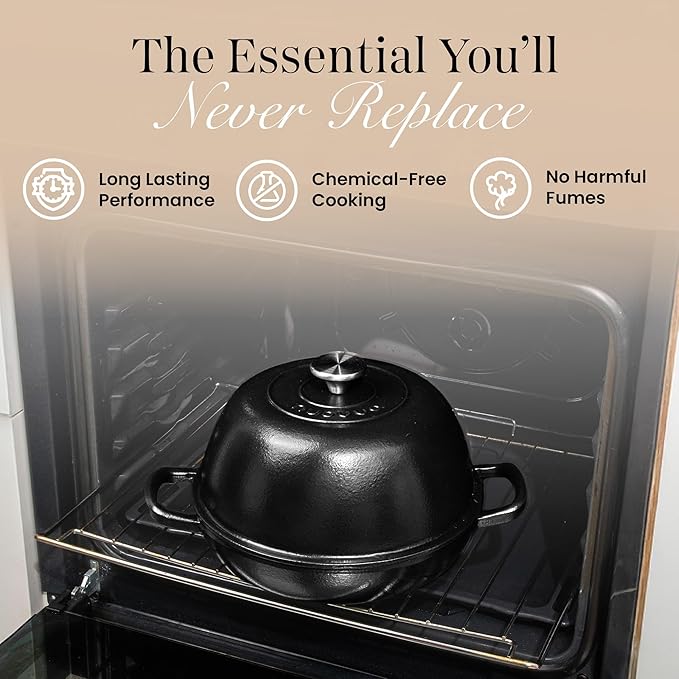 Enamelled Cast Iron Dutch Oven Pot – Dutch Oven For Sourdough Bread Baking – Cast Iron Bread Pot – Black, 6 Quarts, 26cm – by Nuovva