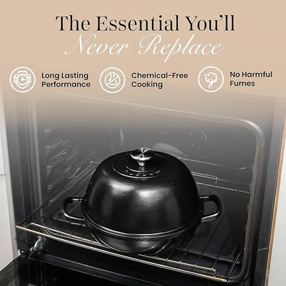 Enamelled Cast Iron Dutch Oven Pot – Dutch Oven For Sourdough Bread Baking – Cast Iron Bread Pot – Black, 6 Quarts, 26cm – by Nuovva