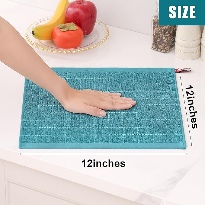 Homaxy 100% Cotton Terry Kitchen Dish Cloths, Ultra Soft and Absorbent Dish Towels for Kitchen, Suitable for Drying and Washing Dishes, 8 Pack, 12 x 12 Inches, Lake Blue