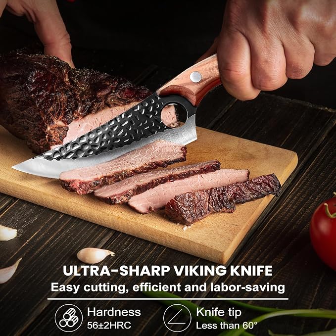 MDHAND Chef Knife - Hand Forged Kitchen Knives, High Carbon Steel Viking Knives, Meat Cutting Knife for Kitchen, Japanese Chef Knives for Camping, BBQ, Hunting, Gifts for Men