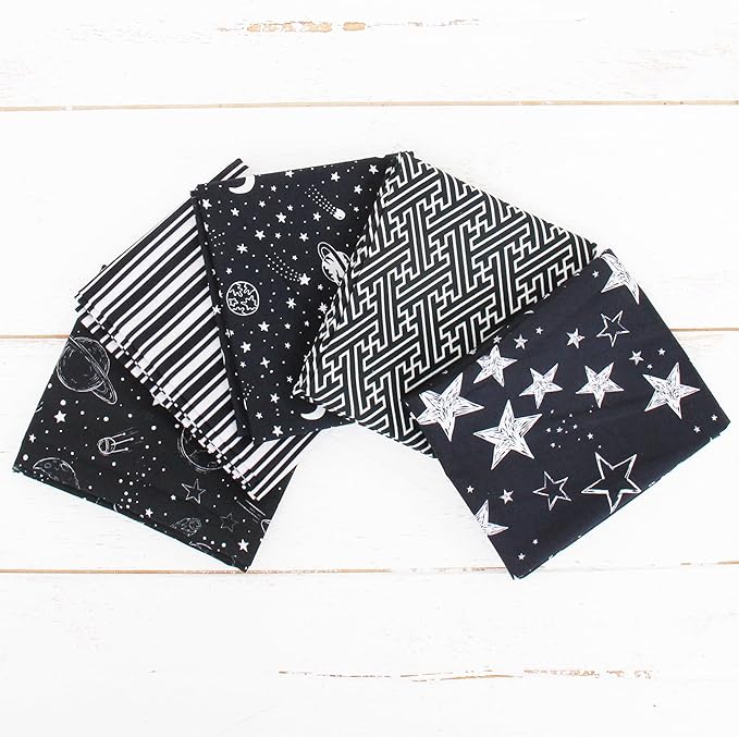 Threadart 5 Fat Quarter Bundles - Black Color Builder Prints 100% Cotton Fabric - Premium 100% Cotton Quilting Fabric - No Duplicates - Full Size Fat Quarters 18"x21"