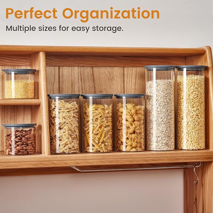 Glass Food Storage Jars with Lids[Set of 5], Perfect for Pasta, Cookies, Nuts, Coffee, Cereal, Flour, and More, Organize Your Kitchen with these BPA-Free Glass Jars with Silicone Lids
