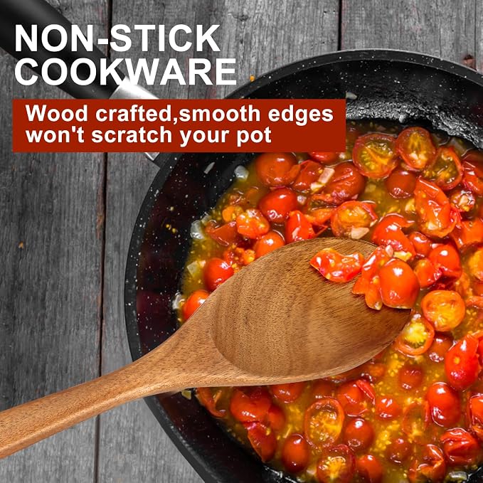 Acacia Large Wooden Spoons for Cooking Utensil Non Toxic Bamboo Spatulas for Kitchen Utensils Nonstick Mixing Serving Spoon Best Big Wood Cooking Spoons Long Handle Spatula Kitchen Stirring Spoon