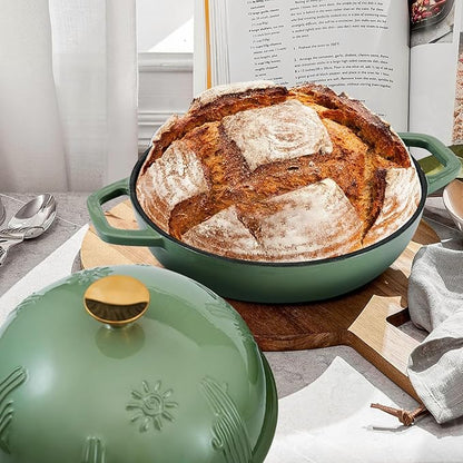 Flavehc Cast Iron Bread Oven With Cloche Lid for Baking - Blue Enameled Dutch Oven With Dome Lid for Sourdough - 5 qt