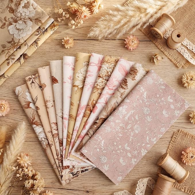 Tatuo 30 Pcs 10 x 10 Inches Dusty Rose Brown Cotton Fabric Bundle Squares Patchwork Floral Fabric Sewing Quilting Bundles Assorted Pattern Cloth for DIY Scrapbook Craft Making
