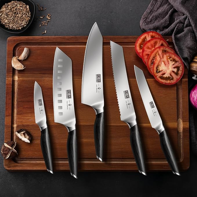 HOSHANHO Knife Set with Magnetic Knife Holder, 6 Pieces Ultra Sharp Kitchen Knife Set, High Carbon Powder Steel Chef Knives Sets with Ergonomic Pakkawood Handle