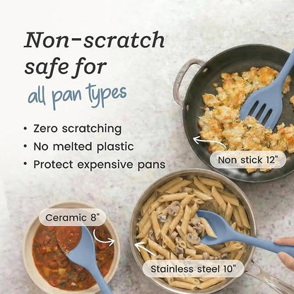 Starpack Stir and Serve Silicone Cooking Utensils Set (5-Piece, 11") - LFGB Non Toxic, 600°F Heat Resistant, BPA-Free - One-Piece Seamless, Dishwasher Safe - for Nonstick Cookware, Light Blue