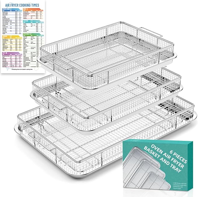 Air Fry Basket for Oven, 25% Thicker, OPENICE 3 Set Oven Air Fryer Basket and Tray with Magnetic Cheat Sheet, Crisper Tray and Pan for Oven with Air Fry Option