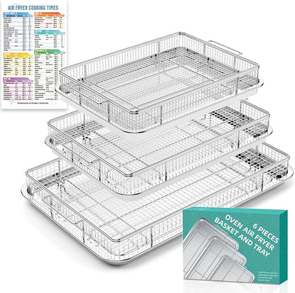 Air Fry Basket for Oven, 25% Thicker, OPENICE 3 Set Oven Air Fryer Basket and Tray with Magnetic Cheat Sheet, Crisper Tray and Pan for Oven with Air Fry Option