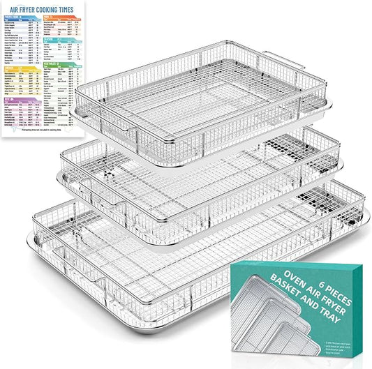 Air Fry Basket for Oven, 25% Thicker, OPENICE 3 Set Oven Air Fryer Basket and Tray with Magnetic Cheat Sheet, Crisper Tray and Pan for Oven with Air Fry Option