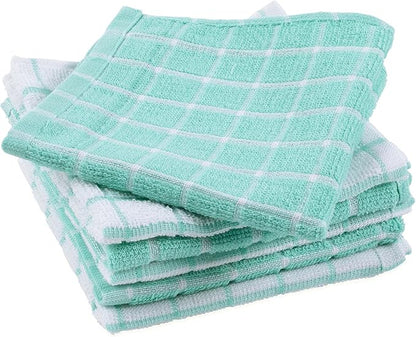 DII Basic Terry Collection Windowpane Dishcloth Set, 12x12, Aqua, 6 Piece